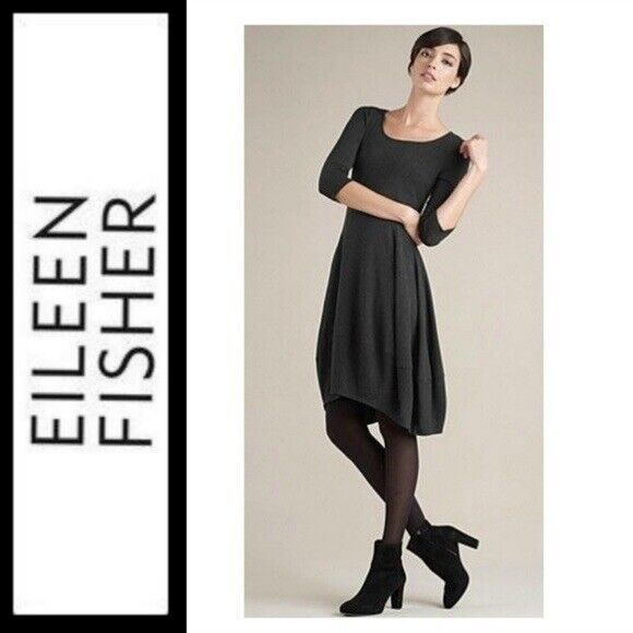 Eileen Fisher Dresses & Skirts - Eileen Fisher Woman Plus 3X Dress Jersey Lantern Bubble Hem Jeweled Neck Black